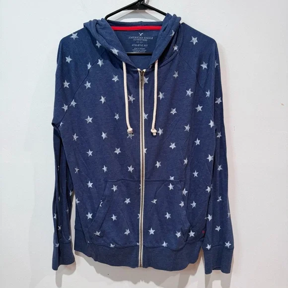 American Eagle Blue Star Athletic Zip-Up Hoodie - Picture 1 of 4